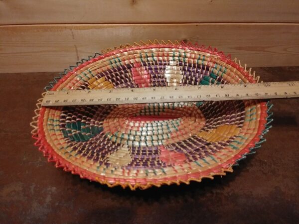 Hand Woven Coil Basket VTG Boho Wall Table Decor Grass Colourful Natural Fibers - Image 3