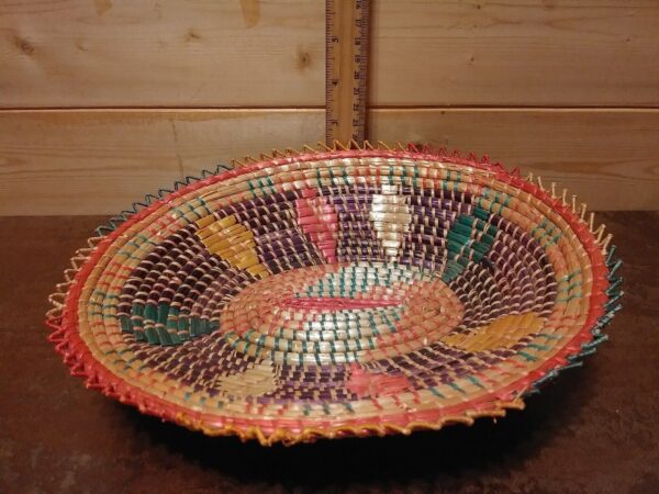 Hand Woven Coil Basket VTG Boho Wall Table Decor Grass Colourful Natural Fibers - Image 4