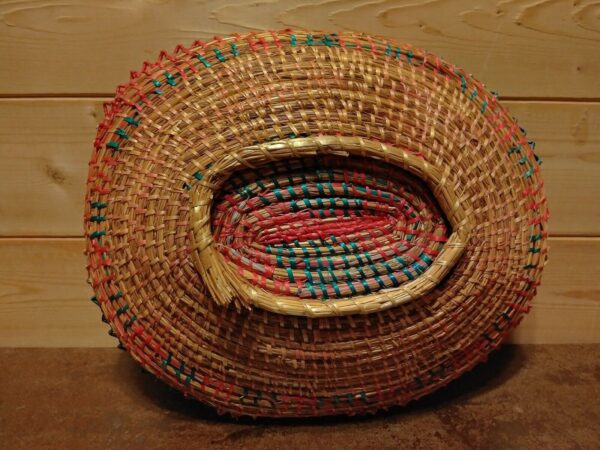 Hand Woven Coil Basket VTG Boho Wall Table Decor Grass Colourful Natural Fibers - Image 5