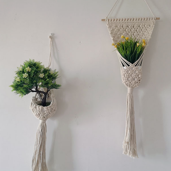 Hand Woven Macrame Flower Hanger Plant Basket Wall Hanging Decor Boho Crafts - Image 3