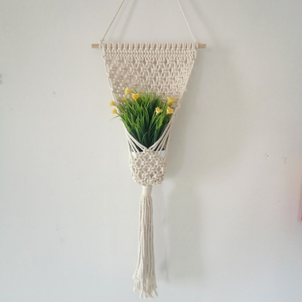 Hand Woven Macrame Flower Hanger Plant Basket Wall Hanging Decor Boho Crafts - Image 4