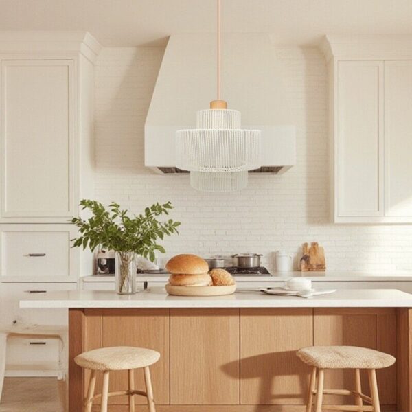 Hand-Woven Rattan Pendant Light, Farmhouse Hanging Lamp Chandelier for Kitchen - Image 5