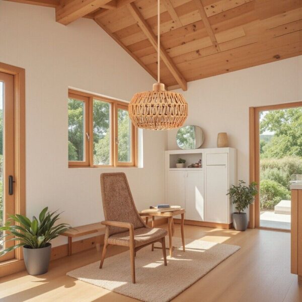 Hand Woven Rattan Pendant Light for Bedroom Dining Room Foyer Hallway Kitchen - Image 3