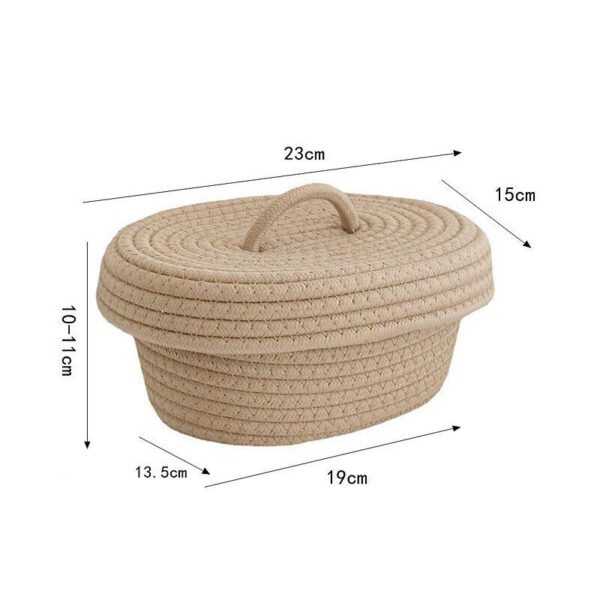 Hand Woven Rope Basket Sundries Storage Basket with Lid Handles Organizer Bin - Image 4