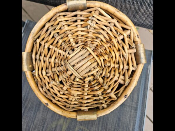 Handcrafted Bamboo With Wood Handles Bohemian Basket/Garbage Pail - Image 2