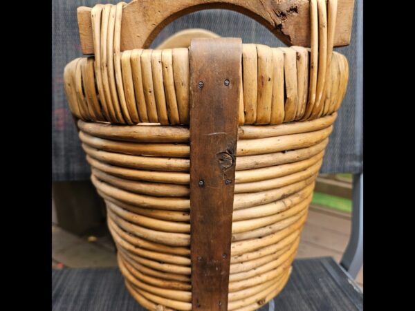 Handcrafted Bamboo With Wood Handles Bohemian Basket/Garbage Pail - Image 3