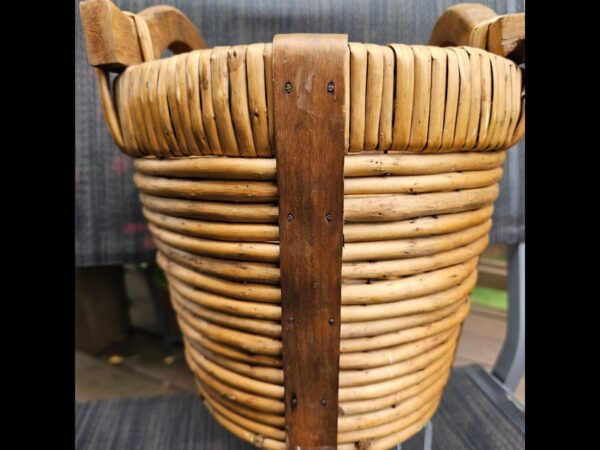 Handcrafted Bamboo With Wood Handles Bohemian Basket/Garbage Pail - Image 5