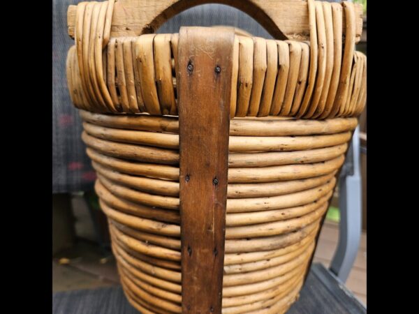 Handcrafted Bamboo With Wood Handles Bohemian Basket/Garbage Pail - Image 6