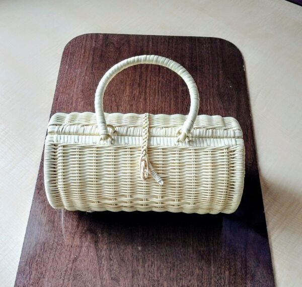 Handmade Bamboo Clutch Woven Oval Round Basket Handbag - Image 2