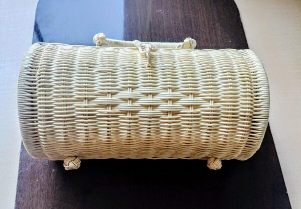 Handmade Bamboo Clutch Woven Oval Round Basket Handbag - Image 3