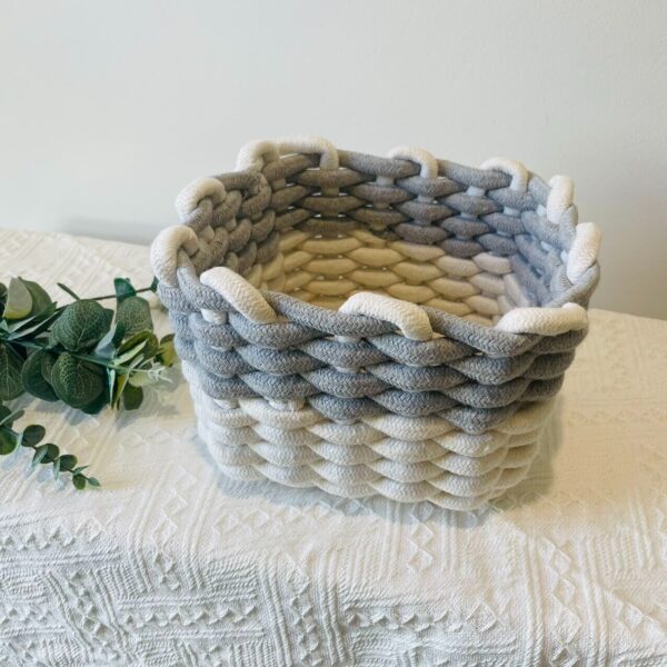 Handmade Boho Cube Storage Baskets Grey White Small Size String Cotton Organizer - Image 2