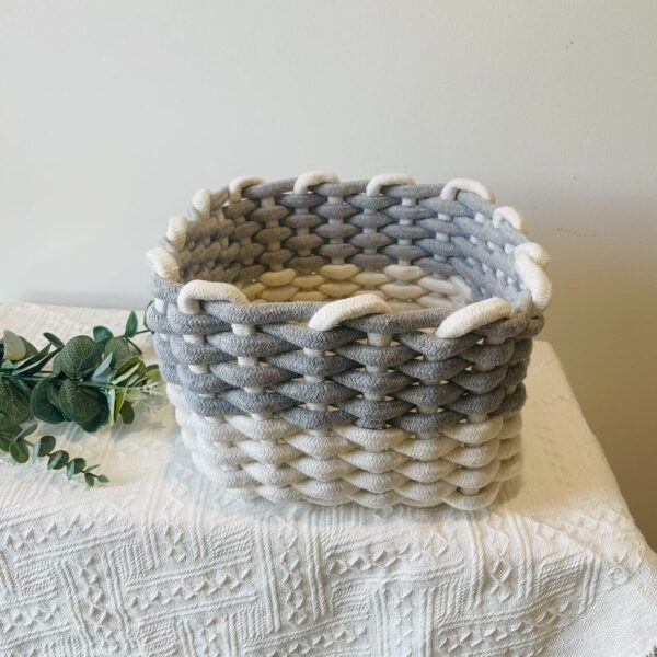 Handmade Boho Cube Storage Baskets Grey White Small Size String Cotton Organizer - Image 3