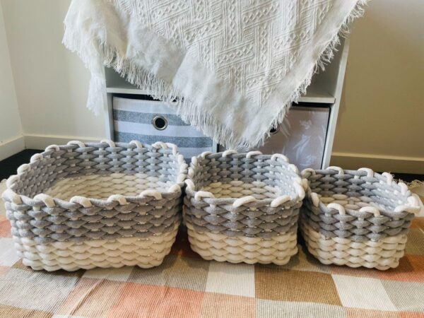 Handmade Boho Cube Storage Baskets Grey White Small Size String Cotton Organizer - Image 4