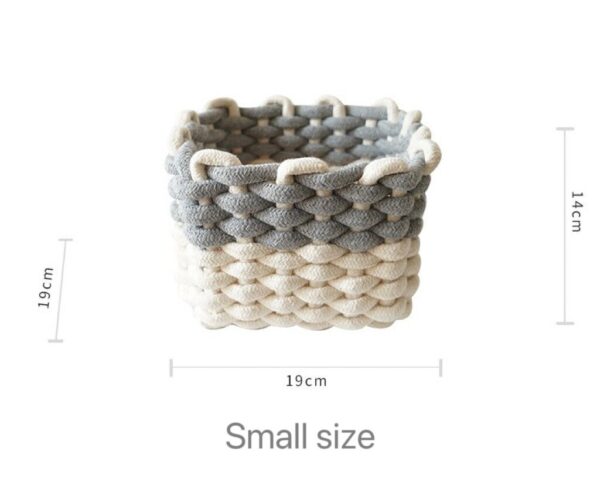 Handmade Boho Cube Storage Baskets Grey White Small Size String Cotton Organizer - Image 5