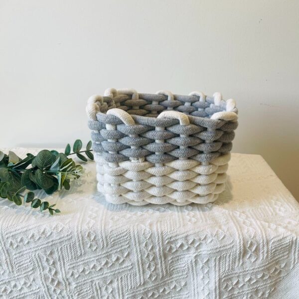 Handmade Boho Cube Storage Baskets Grey White Small Size String Cotton Organizer