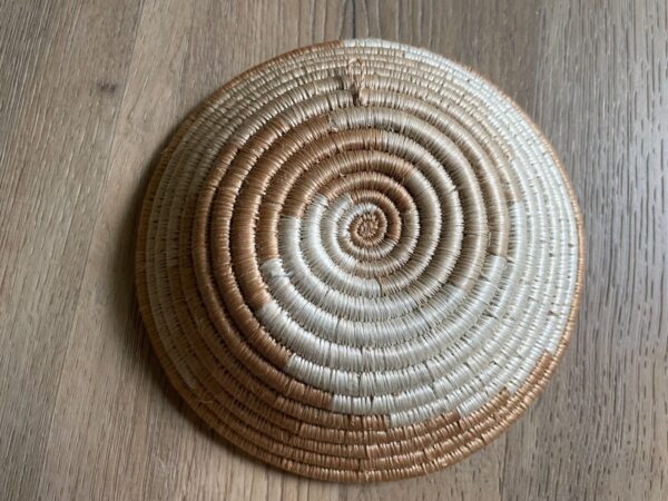 Handmade Coil Baskets Boho Wall Art African Spiral Weave Basket White & Tan 7" - Image 3