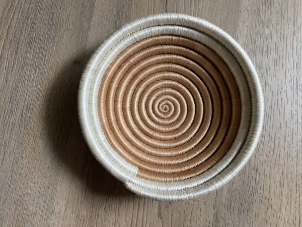 Handmade Coil Baskets Boho Wall Art African Spiral Weave Basket White & Tan 7" - Image 2