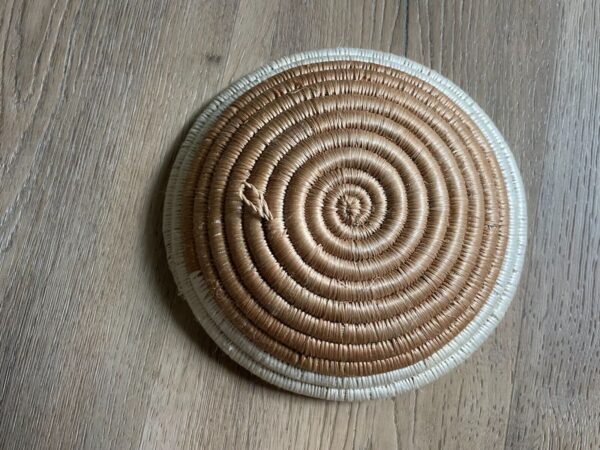 Handmade Coil Baskets Boho Wall Art African Spiral Weave Basket White & Tan 7" - Image 3