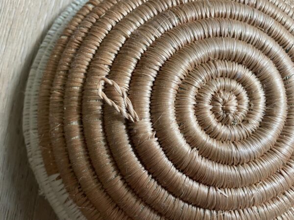 Handmade Coil Baskets Boho Wall Art African Spiral Weave Basket White & Tan 7" - Image 4