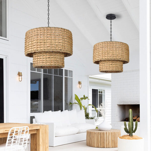 Handmade Rattan Lampshade Traditional Hanging Pendant Light Rattan Chandelier - Image 2