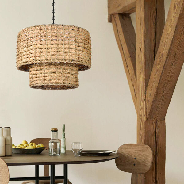 Handmade Rattan Lampshade Traditional Hanging Pendant Light Rattan Chandelier - Image 3