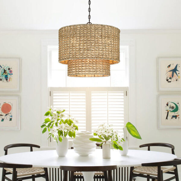 Handmade Rattan Lampshade Traditional Hanging Pendant Light Rattan Chandelier - Image 5