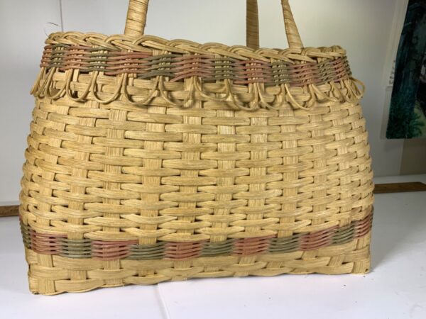 Handmade wicker basket rattan woven two handle Very nice Two Tone - Image 3