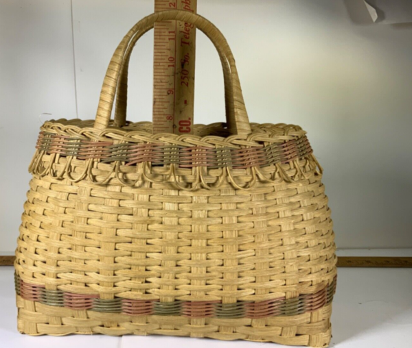 Handmade wicker basket rattan woven two handle Very nice Two Tone - Image 6