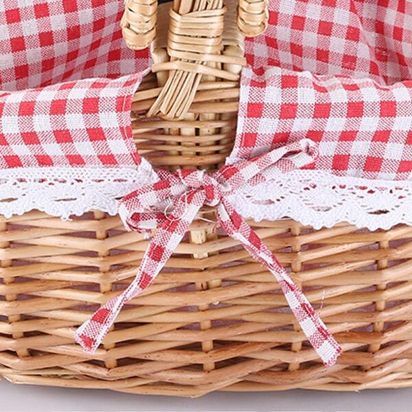 Handmade Wicker Basket with Handle,Wicker Camping Picnic Basket with - Image 2