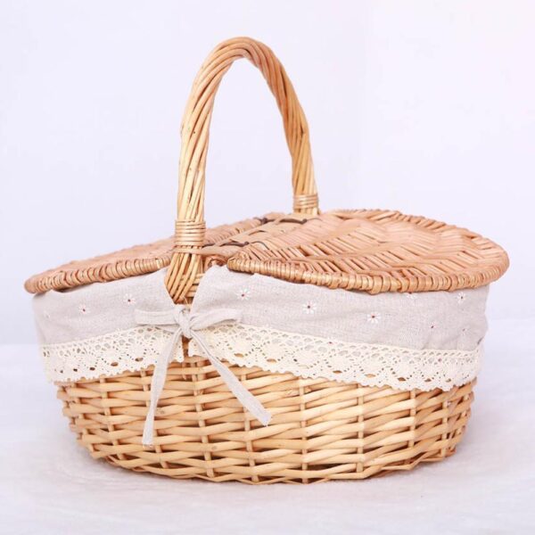 Handmade Wicker Basket with Handle,Wicker Camping Picnic Basket with - Image 3