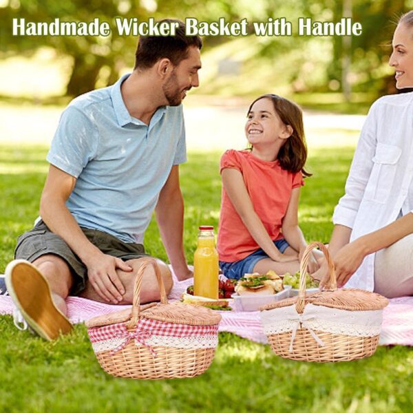 Handmade Wicker Basket with Handle,Wicker Camping Picnic Basket with - Image 4