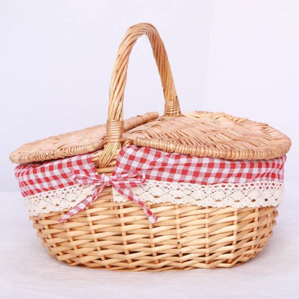 Handmade Wicker Basket with Handle,Wicker Camping Picnic Basket with