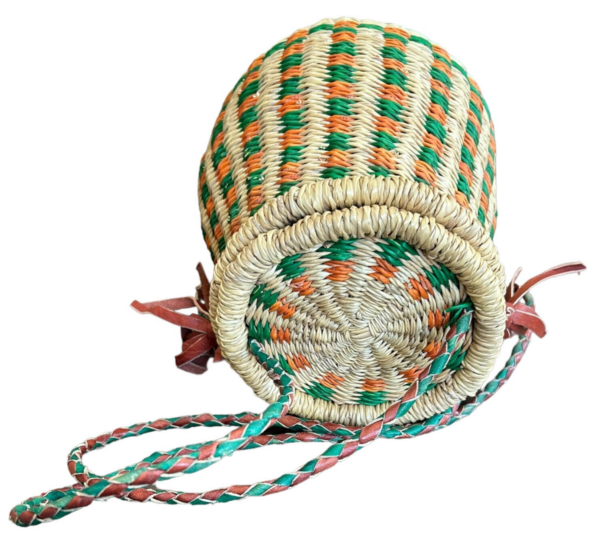 Handmade Woven Basket With Lid Purse Multicolor Leather Strap Natural Bohemian - Image 5