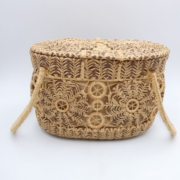 Handmade Woven Pine Straw Basket Purse 10x7 Wood Bottom Retro Boho VTG EUC - Image 6