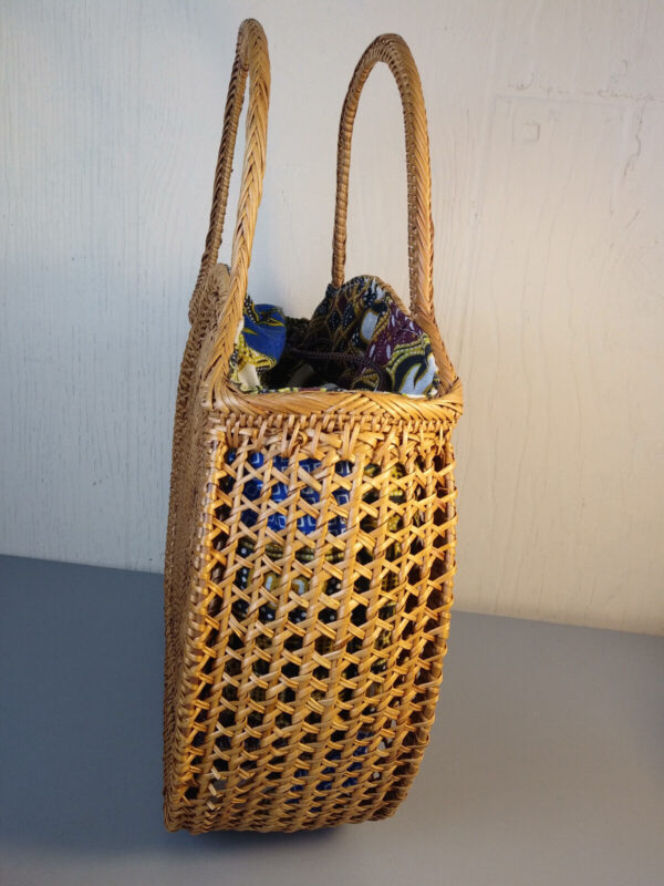 Handwoven Bali Rattan Basket Bag Attagrass Round Drawstring Handbag Boho - Image 4