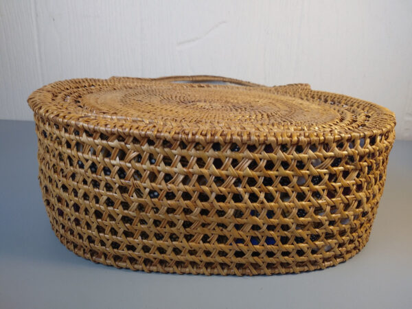 Handwoven Bali Rattan Basket Bag Attagrass Round Drawstring Handbag Boho - Image 5