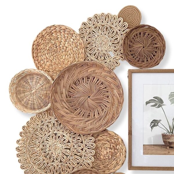 Handwoven Handmade Boho Wicker Basket Wall Decor for Any Room - Set of 10 - Image 3