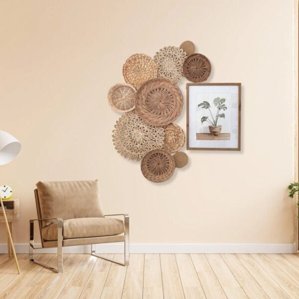 Handwoven Handmade Boho Wicker Basket Wall Decor for Any Room - Set of 10 - Image 4