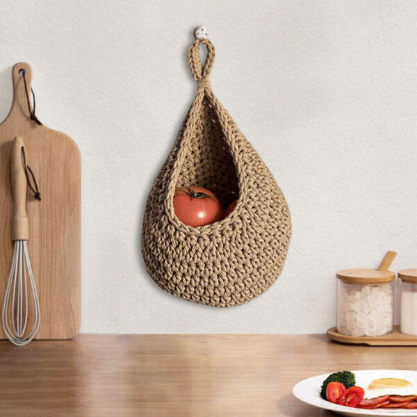 Handwoven Hanging Fruit Basket Boho Wall Hanging Basket Vegetable Storage Basket - Image 3