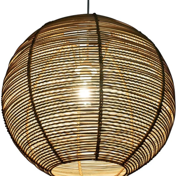 Handwoven Rattan Pendant Light Shade, Boho Coastal Style, Natural - Image 4