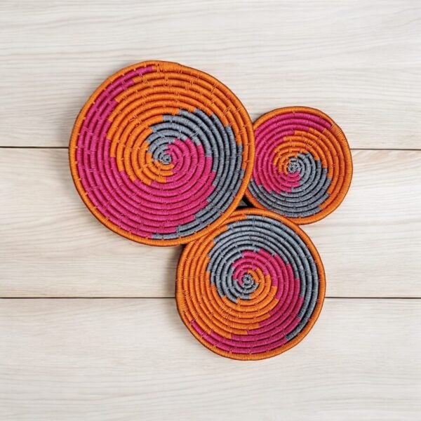 Handwoven Sabai Dry Grass Baskets Boho Home Décor Wall Plates 3 Pc Multicolour