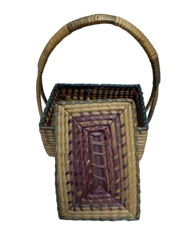 Handwoven Small Coiled Straw Rectangle Basket w/Lid Handle Trinket Rustic Boho - Image 6