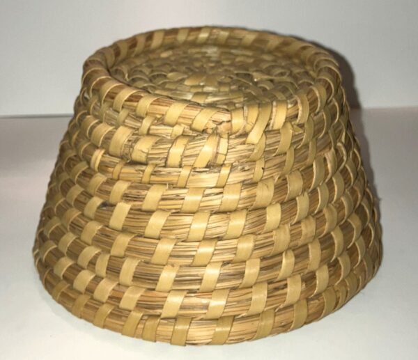 Handwoven Sweetgrass Basket Tan & Brown Handmade Small - Image 3