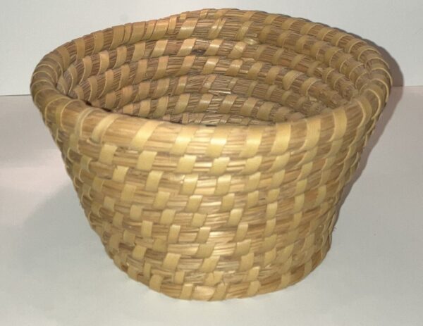 Handwoven Sweetgrass Basket Tan & Brown Handmade Small - Image 4