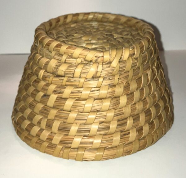 Handwoven Sweetgrass Basket Tan & Brown Handmade Small - Image 5