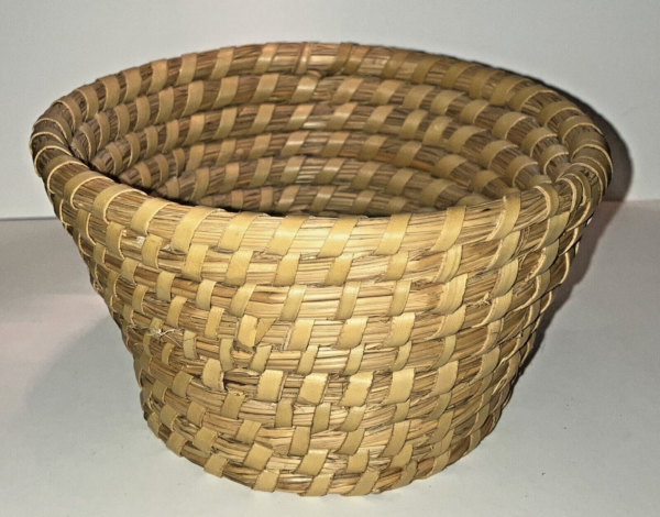 Handwoven Sweetgrass Basket Tan & Brown Handmade Small