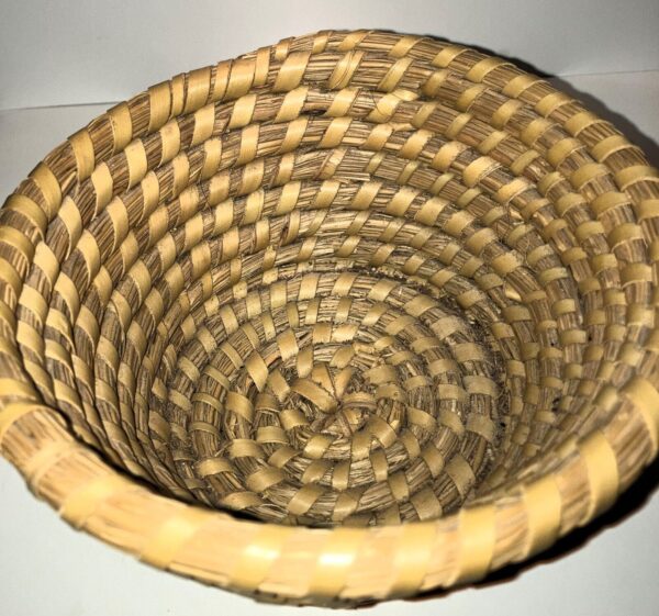 Handwoven Sweetgrass Basket Tan & Brown Handmade Small - Image 2