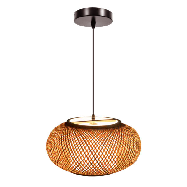 Hanging Lamp Wicker Basket Ceiling Light Shade Natural Bamboo Pendant Lampshade - Image 5