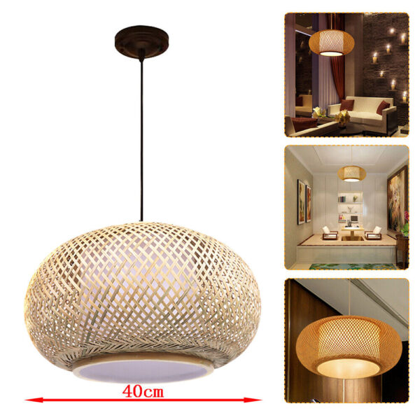 Hanging Lamp Wicker Basket Ceiling Light Shade Natural Bamboo Pendant Lampshade