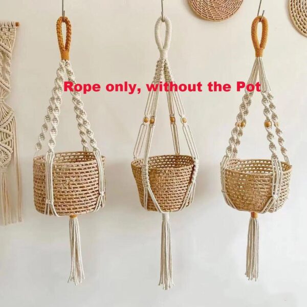 Hanging Plant Basket Macrame Woven Cotton Rope Rose Pot Crochet Stand Boho Home - Image 2